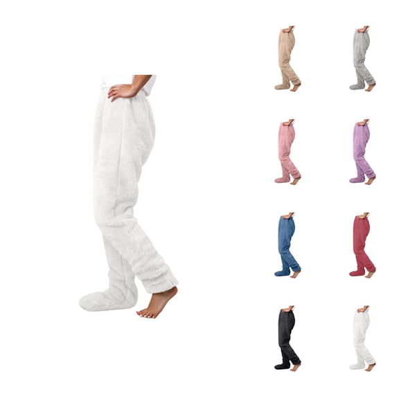 Footie Pajama Pants for Women 2026 Winter Warm Soft Plush Pj Pants Lounge Bottoms Sleepwear