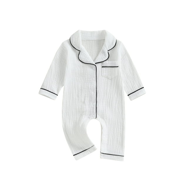 Footless Pajamas with Long Sleeves and Button Closure for Newborns, Baby Jumpsuit