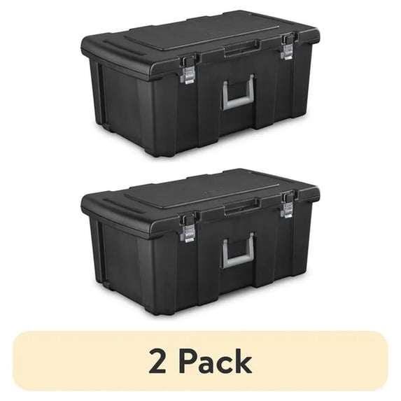 Footlocker, Heavy Duty Plastic Storage Container, with Handle and Wheels, Lockable, Black