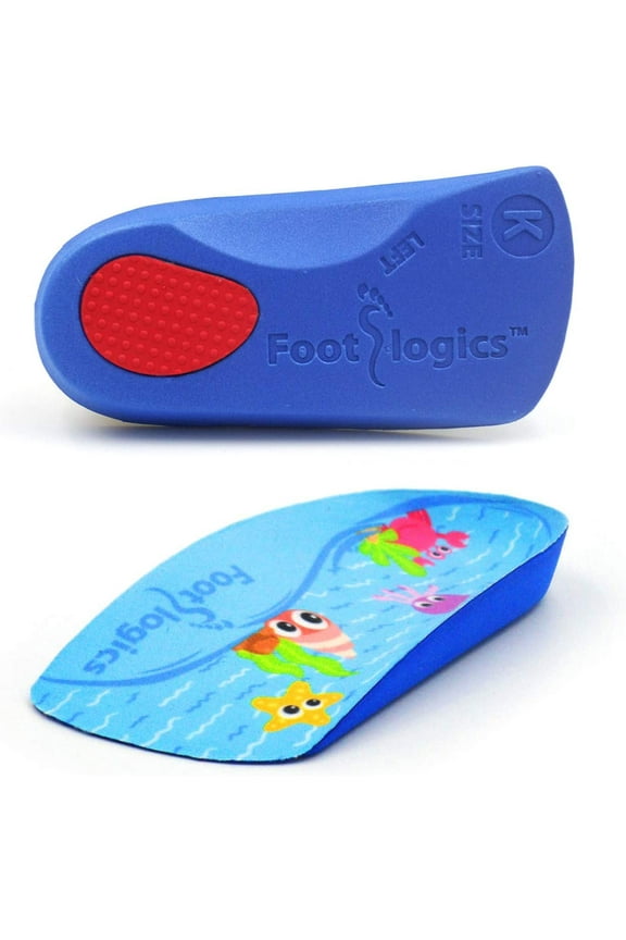Fun Kids Orthotic Shoe Insoles with Arch Support for Children’s Heel Pain (Sever’s Disease), Growing Pains, Flat Feet - Children’s, Pair 3/4 Length (Kids 1-3, Blue)