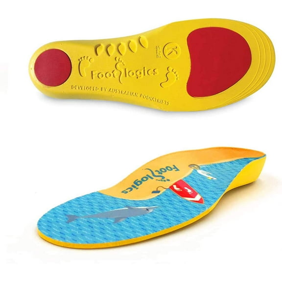 Footlogics Fun Kids Orthotic Shoe Insoles with Arch Support for Children’s Heel Pain (Sever’s Disease), Growing Pains, Flat Feet - Children’s, Pair (Small Kids 11-13, Yellow)