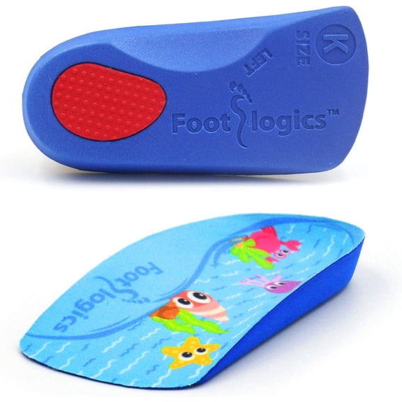 Footlogics Fun Kids Orthotic Shoe Insoles with Arch Support for Children’s Heel Pain (Sever’s Disease), Growing Pains, Flat Feet - Children’s, Pair (Toddler 8-10, 3/4 Length - Blue)