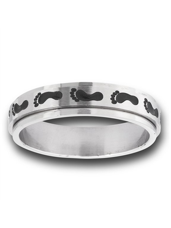 Footprint Baby Feet Spinning Wedding Ring Stainless Steel Band Gray Jewelry Female Male Size 14