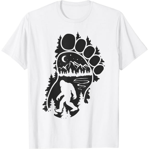 Footprint Bigfoot Sasquatch Walk In The Night Moon Forest T-Shirt