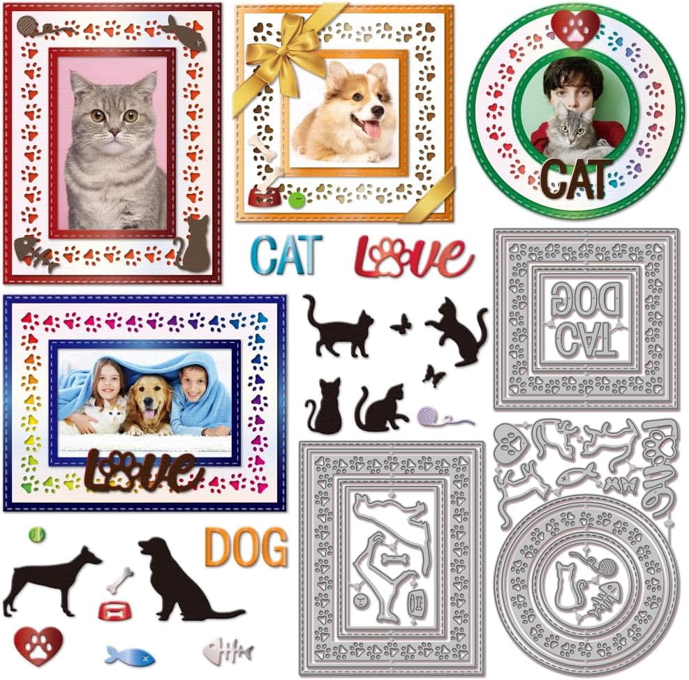 Footprint Border Cutting Dies for Card Making Dogs Cats Metal Die Cuts ...