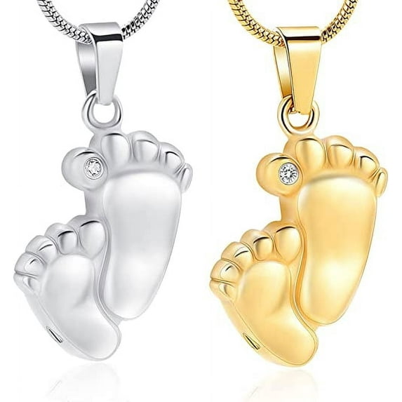 Footprint Cremation Urn Pendant Necklace for Ashes Stainless Steel Mini Urns Jewelry to Holder Ashes Memorial Keepsake