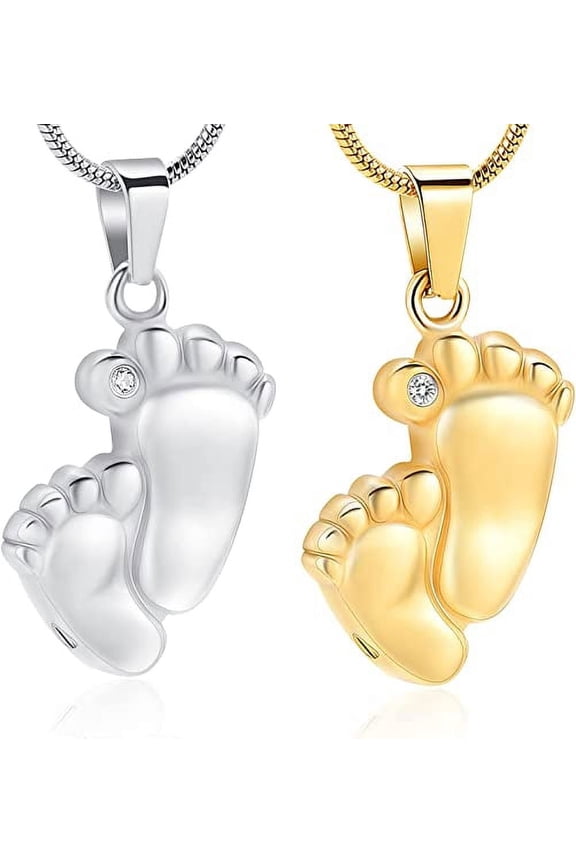 Footprint Cremation Urn Pendant Urn Necklace-Always In My Heart-Babyfeet Ashes Keepsake Urn Pendant Necklace Cremation Urns Memorial Jewelry