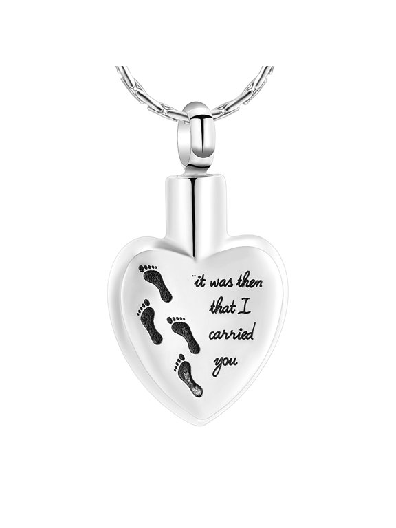 Footprint Cremation Urn Pendant Urn Necklace for Ashes Heart Shape Stainless Steel Mini Urns Jewelry