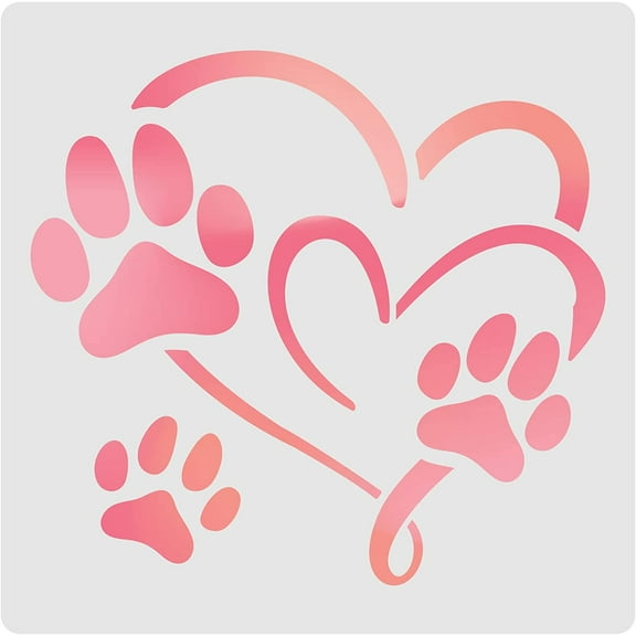 Footprint Heart Stencils Decoration Template 11.8x11.8 inch Plastic Animal Footprint Drawing Painting Stencils Square Reusable Stencils for Painting on Wood, Floor, Wall and Tile