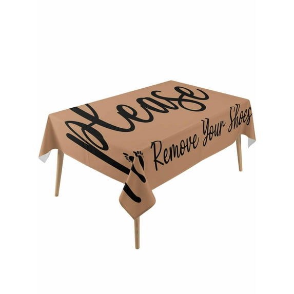 Footprint Rectangle Tablecloth, Vintage Brown Black Please Remove Your Shoes Waterproof & StainResistant Tablecloth, Washable Oil-proof Table Cover for Dining/Party/Wedding/Camping/Buffet 60x120 In