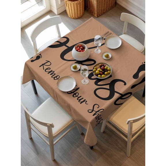 Footprint Tablecloth Square Table Cloth 54x54, Waterproof Tablecloth Outdoor Table Cloth, Vintage Brown Black Please Remove Your Shoes Washable Table Cover for Kitchen Dinning Party