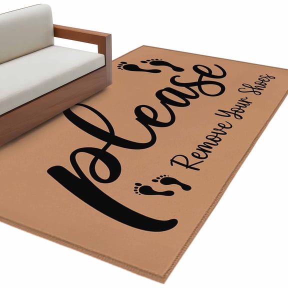 Footprint Text Area&nbsp;Rug 4x6ft Please Remove Your Shoes Brown Non-Slip&nbsp;Washable Square&nbsp;Rugs Soft Felt Indoor Floor Mat for Bedroom Kitchen Living Room Bathroom