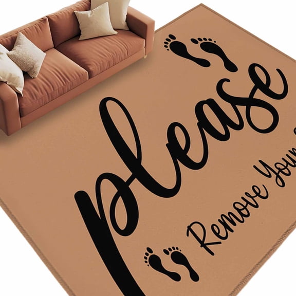 Footprint Text Area&nbsp;Rug 5x8ft Please Remove Your Shoes Brown Non-Slip&nbsp;Washable Square&nbsp;Rugs Soft Felt Indoor Floor Mat for Bedroom Kitchen Living Room Bathroom