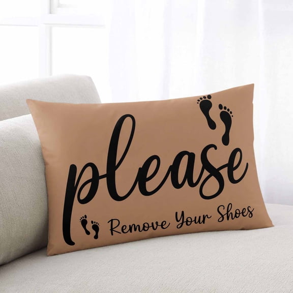 Footprint Throw Pillow Covers, Vintage Brown Black Please Remove Your Shoes Soft Breathable Pillow Cases with Invisible Zipper for Sleeping, Toddler Pillowcases for Couch Bed Sofa Chair 12x20 Inches