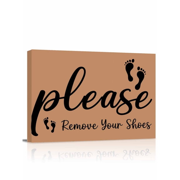 Footprint Wall Art for Living Room,Canvas Picture Wall Decor for Bathroom Bedroom,Vintage Brown Black Please Remove Your Shoes Painting Artwork for Office Kitchen Hallway Dining Room Decor 12"x16"