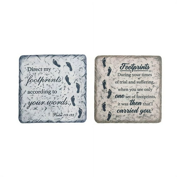 Footprints According Your Words Grey 10 x 10 Cement Decorative Outdoor Garden Stone Dual Sided