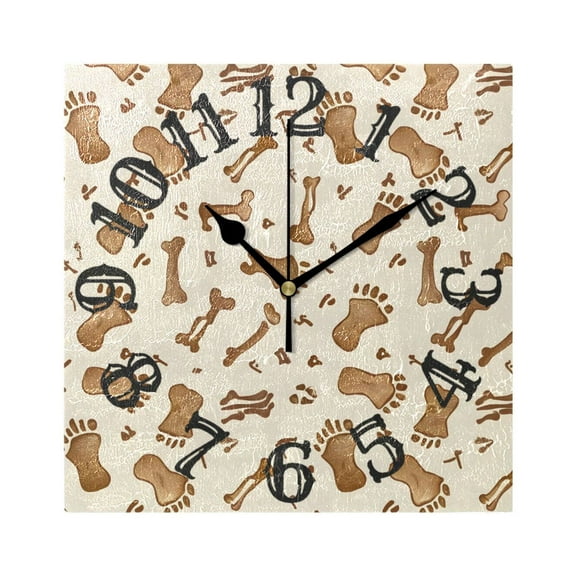 Footprints Bones Wall Clock Square Silent Non Ticking Battery Operated Clock for Home Bathroom Kitchen Bedroom Living Room