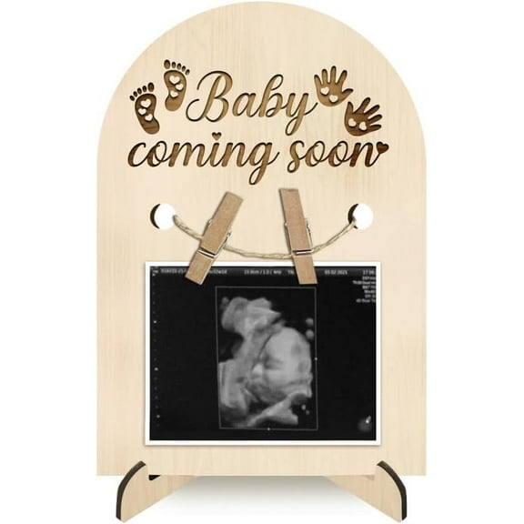 Footprints and Handprints Patterns Wood Announcement Picture Frame Stand 7.09x4.92x0.16 Inch First Time Moms Sonogram Frames Arched Pregnancy Photo Frame DIY