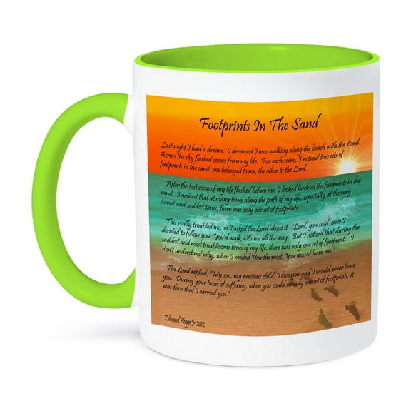 3dRose, Footprints In The Sand , 11oz Two-Tone Green Mug