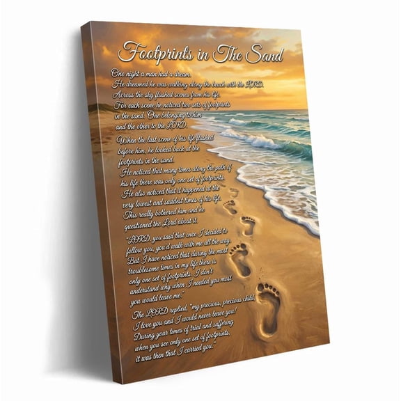 Footprints In The Sand Christian Faith Jesus Poem Wall Art Print, Eye Catching Christian Faith Theme For Office And Gallery Wall Decor