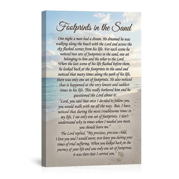 Footprints In The Sand Christian Poem Beach Scene Religious Inspirational Home USA Made Canvas