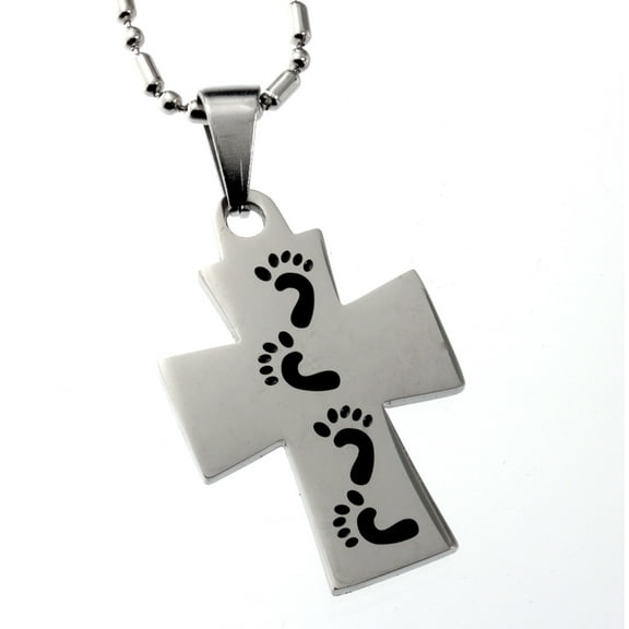 Footprints In The Sand Cross Pendant For We Walk By Faith, Not By Sight
