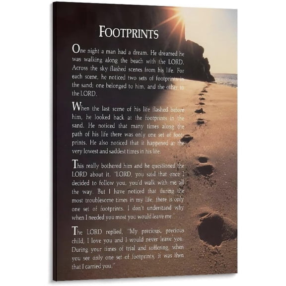 Footprints In The Sand Motivational Christian Poem Wall Art Canvas Bedroom Painting Home Decor Pictures Artworks Posters Framed-2,08x12inch(20x30cm)