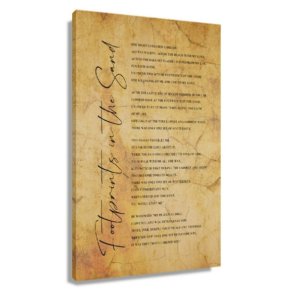 Footprints In The Sand Wall Art Scripture Poster Decor Room Rectangle Canvas Kitchen Painting For Bedroom Framed 12×18 in