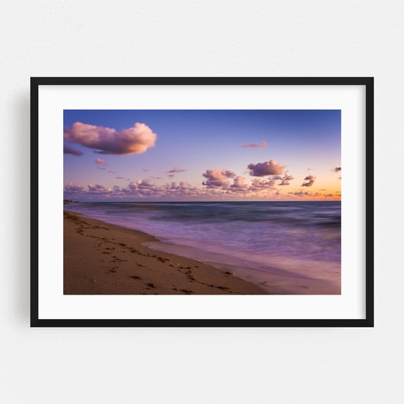 Footprints, Jupiter Island - Florida Photography Beach Sunset Ocean Coast Waves Scenic Pastel Black Framed Wall Art Print 5 x 7 inches