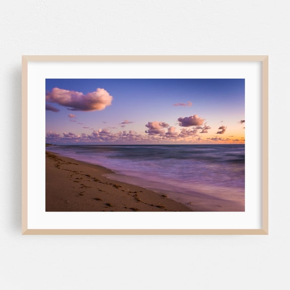 Footprints, Jupiter Island - Florida Photography Beach Sunset Ocean Coast Waves Scenic Pastel Oak Framed Wall Art Print 5 x 7 inches