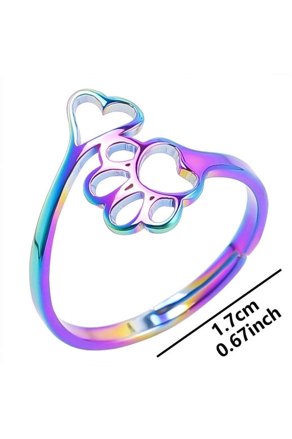 Footprints Love Heart Simplicity Adjustable Cutting Stainless Steel Ring
