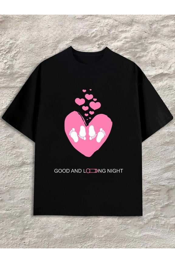 Footprints of Love men's black Spring and summer clothing Trendy Unisex Shirt Crewneck tshirts Unique Design Unisex Shirt Graphic Tee tshirts Original Unisex Shirt Graphic tshirts