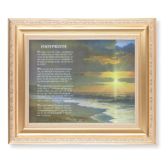Footprints Picture Framed Wall Art Decor, Large, Satin Gold Fluted Frame with Distressed Finish and Fine Detailed Scrollwork