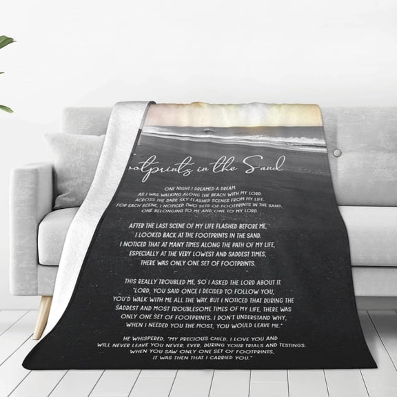 Footprints in The Sand Blanket Christian Gifts Bible Verse Scripture Throw Blanket Comfy Plush Flannel Fleece Warm Soft Fluffy Fuzzy Blanket for Prayer Adults Women Men for Bed Sofa Couch 60"X80"