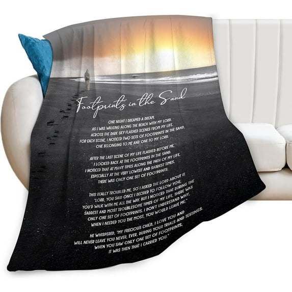 Footprints in The Sand Blanket Christian Gifts Bible Verse Scripture Throw Blanket Comfy Plush Flannel Fleece Warm Soft Fluffy Fuzzy Blanket for Prayer Adults Women Men for Bed Sofa Couch 40"X50"