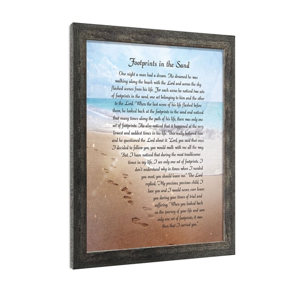 Footprints in the Sand Inspirational Wall Art, Beach Decor, Christian Gifts for Women and Men, Christian Wall Decor, Get Well Soon, Encouraging Scripture Wall Art, Sympathy Gift 2102BW