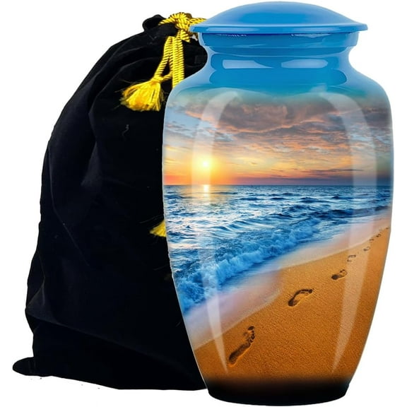 Footprints Urn for Ashes - Hand Painted Adult Beach Urn for Human Ashes, Memorial Urn for Funeral, Cremation Urn for Women (Large)