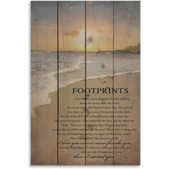 Footprints in The Sand Beach Scene Poster Decorative Painting Bathroom Decor Living Room Canvas Wall Art UnFramed,16x24inch(40x60cm)