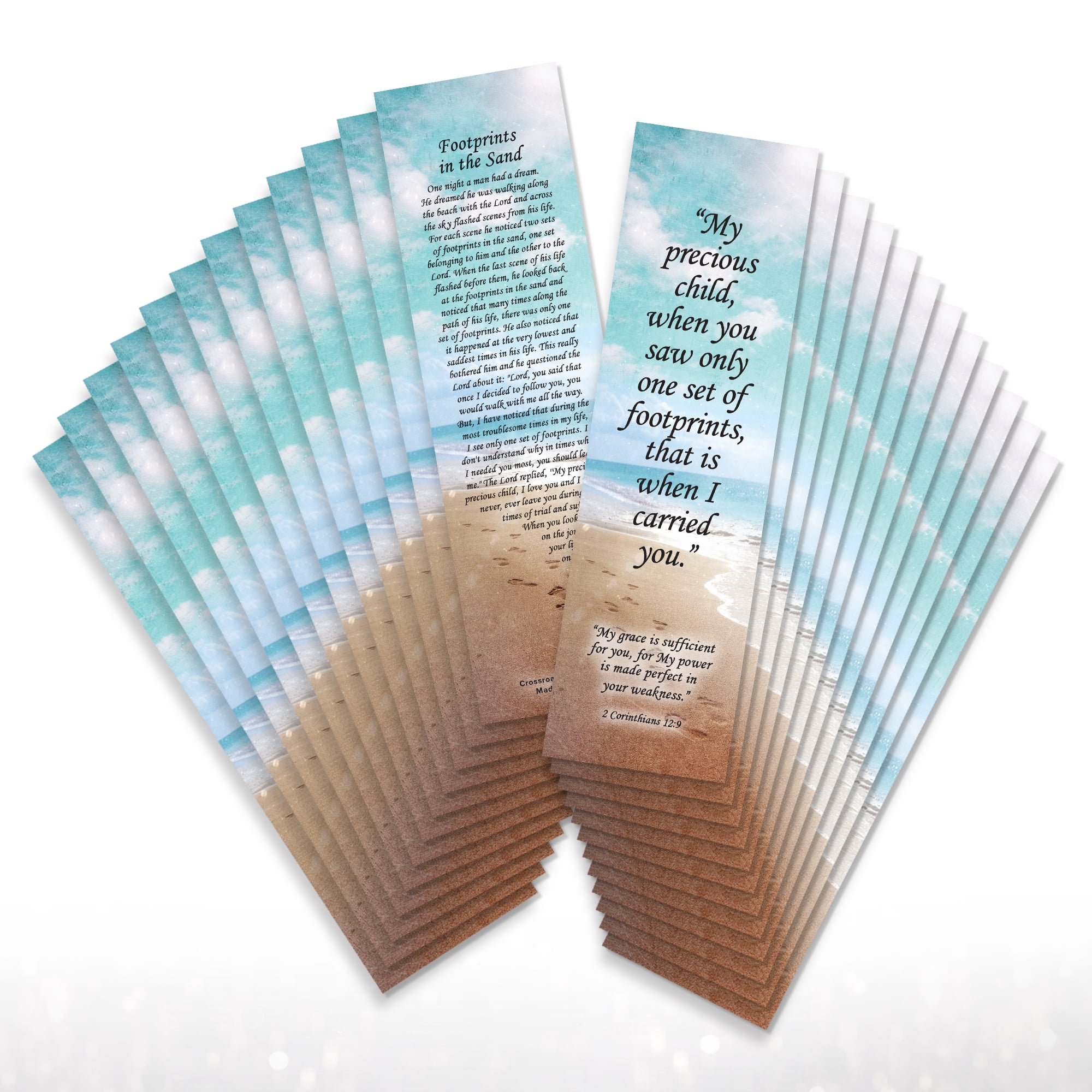 Footprints in The Sand Bookmark 24 Pack, 2Sided, Christian