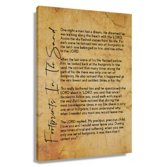 Footprints in The Sand Poem Wall Art Vintage Prints Poster Kitchen Giclee Prints Canvas Painting Panel Printed Canvas Artwork for Living Room