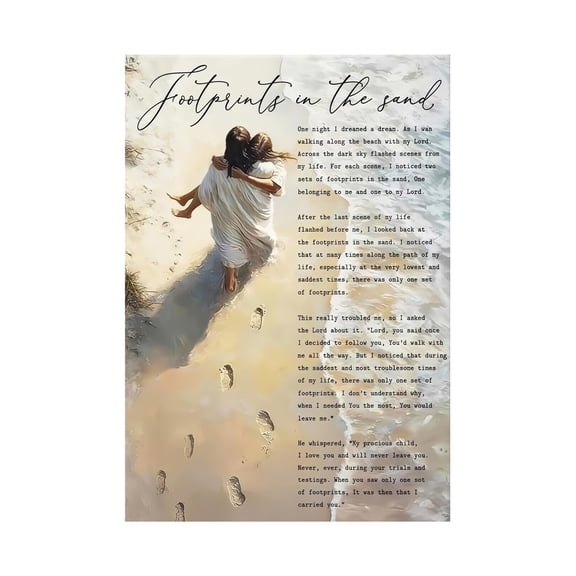 Footprints in the Sand Panels, Christian Inspirational Poem Art, Gallery Wrapped Canvas for Church Foyer, Bedroom Wall, Dual Panel Faith Decor