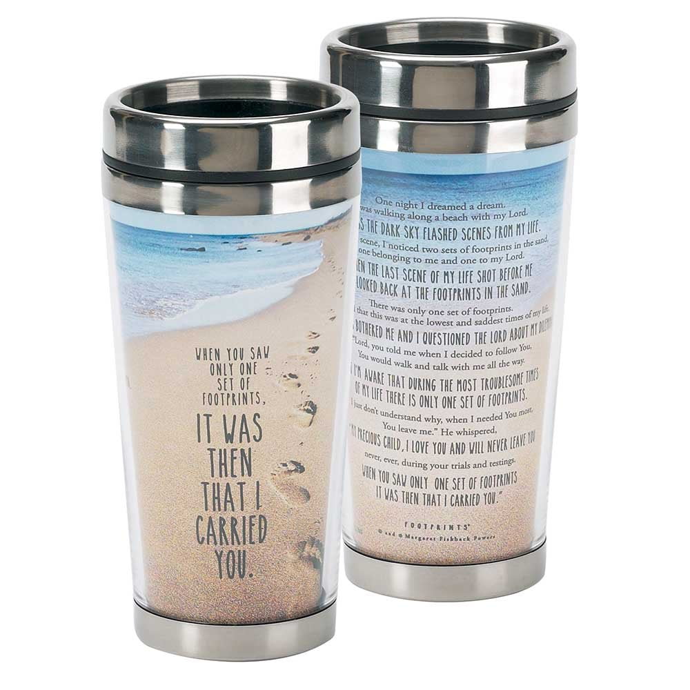 Footprints in the Sand Stainless Steel 16 Oz Travel Mug