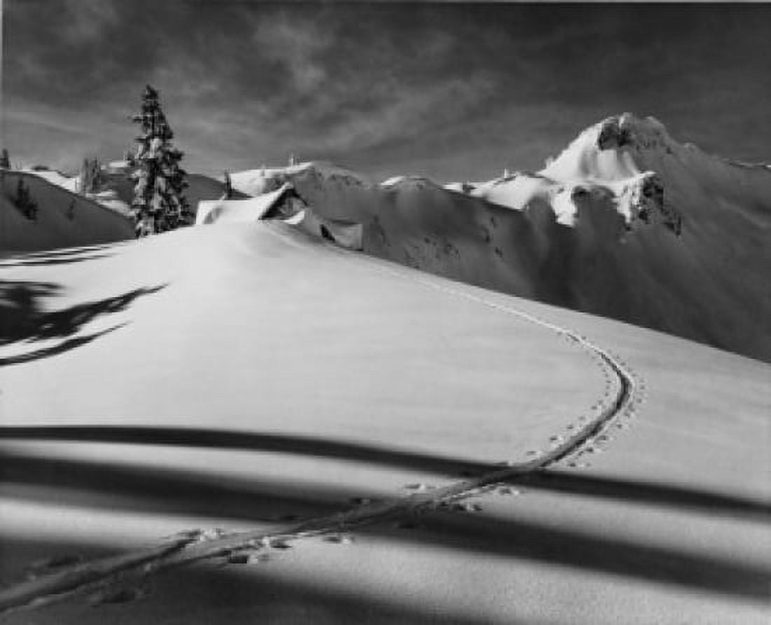Footprints leading towards a snow covered cabin Canvas Art - (18 x 24)