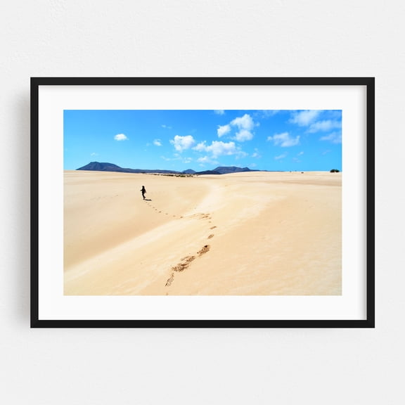 Footprints to the Horizon - Photography Desert Landscape Minimalist Nature Travel Poster Wilderness Scenic Black Framed Wall Art Print 12 x 18 inches