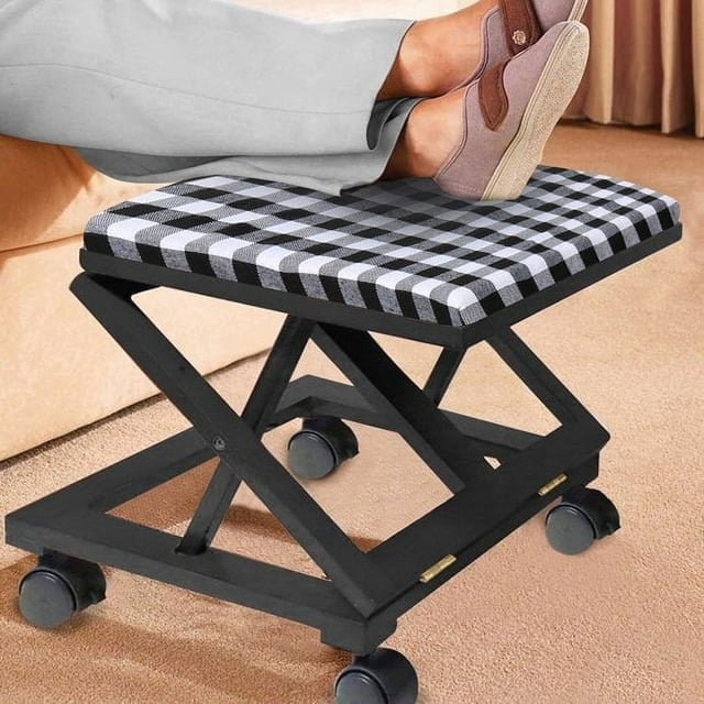 Adjustable Folding Footrest with Rolling Wheels, Elevated Foot Stool