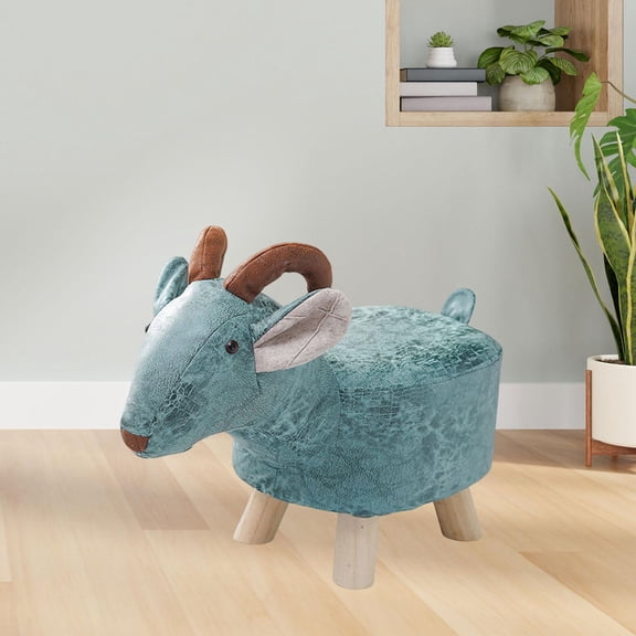 Footrest Ottoman Animal Footstool Cute Cartoon Shoes Changing Chair Bench Ottoman for Living Room, Bedroom, Porch, Entryway, Indoor Outdoor blue sheep
