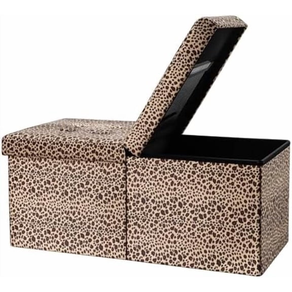 Footrest Ottoman Bench with Storage,34Inch Leopard Print Velvet Footstool, Coffee Table, Padded Seat, Storage Chest,Blanket Store with Flipping Lid for Livingroom and Bedroom