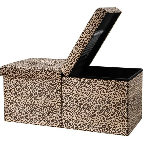 Footrest Ottoman Bench with Storage,34Inch Leopard Print Velvet Footstool, Coffee Table, Padded Seat, Storage Chest,Blanket Store with Flipping Lid for Livingroom and Bedroom