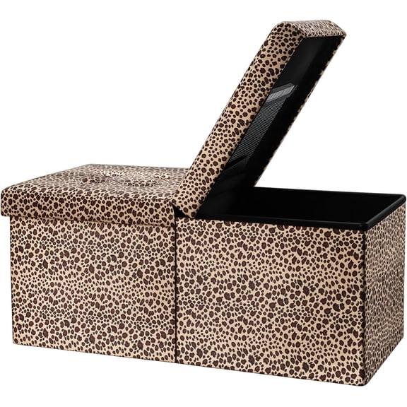 Footrest Ottoman Storage Bench,34" Velvet Folding Chest,Leopard | Large Ottoman with Storage,Thicker Foam Padded Seat,Livingroom,Dorm,Bedroom,Entryway,Easy to install,34 x 13 x 13in