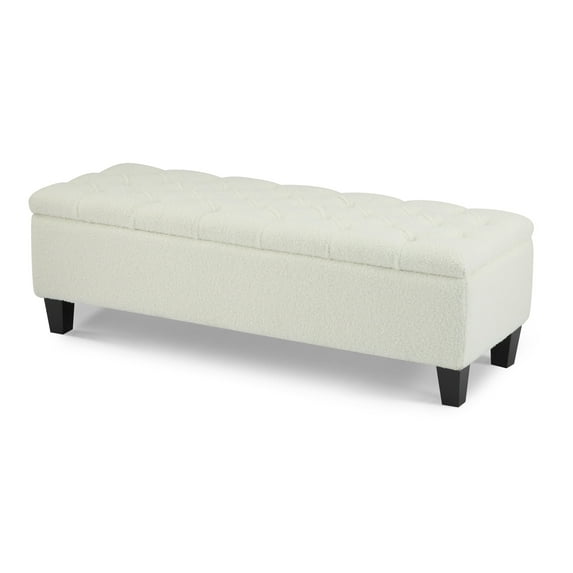 Footrest Ottomans Ottoman Bench with Storage, Beige Boucle Surface, Rubber Wood Legs, 300 lbs Capacity,Storage Ottomans